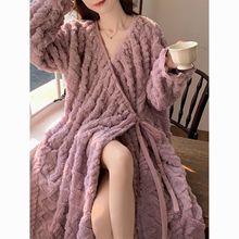 【包邮】睡裙女纯色提花珊瑚绒睡衣女冬款网红风加厚过膝公主风居