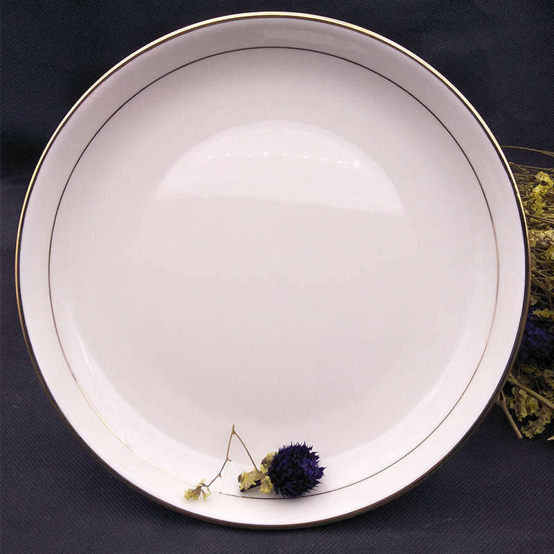 金边剁椒鱼头盘子8英寸菜盘家用饺子大号12英寸圆形陶瓷蒸鱼盘子
