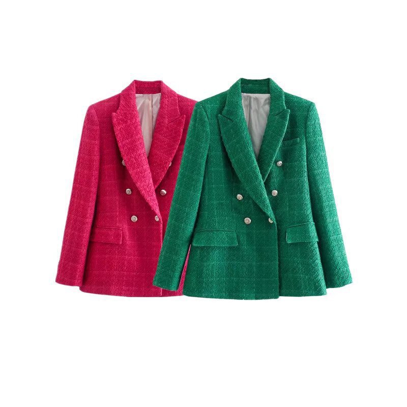 European and American wholesale spring new women's texture double-breasted pocket casual slim suit jacket one-piece delivery