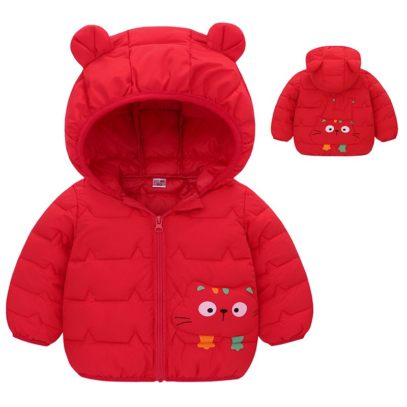 Otoño e invierno Chaqueta acolchada de algodón para niños patrón de dibujos animados para niños orejas con capucha chaqueta acolchada de algodón ligera chaqueta acolchada de algodón cálido