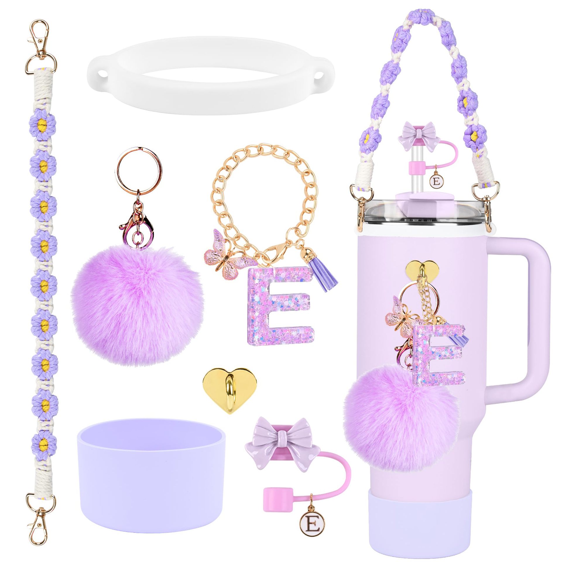 Hot sale Stanley Cup accesorios set 10mm cubierta de paja letras mariposa cadena bola de silicona cubierta de taza
