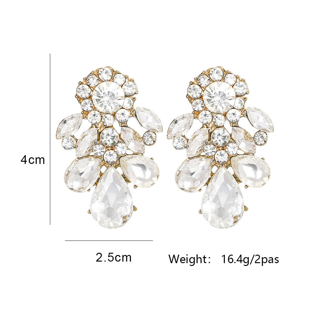 New European And American Personality Diamond-studded Flower Shape Geometric Drop-shaped Earrings display picture 1