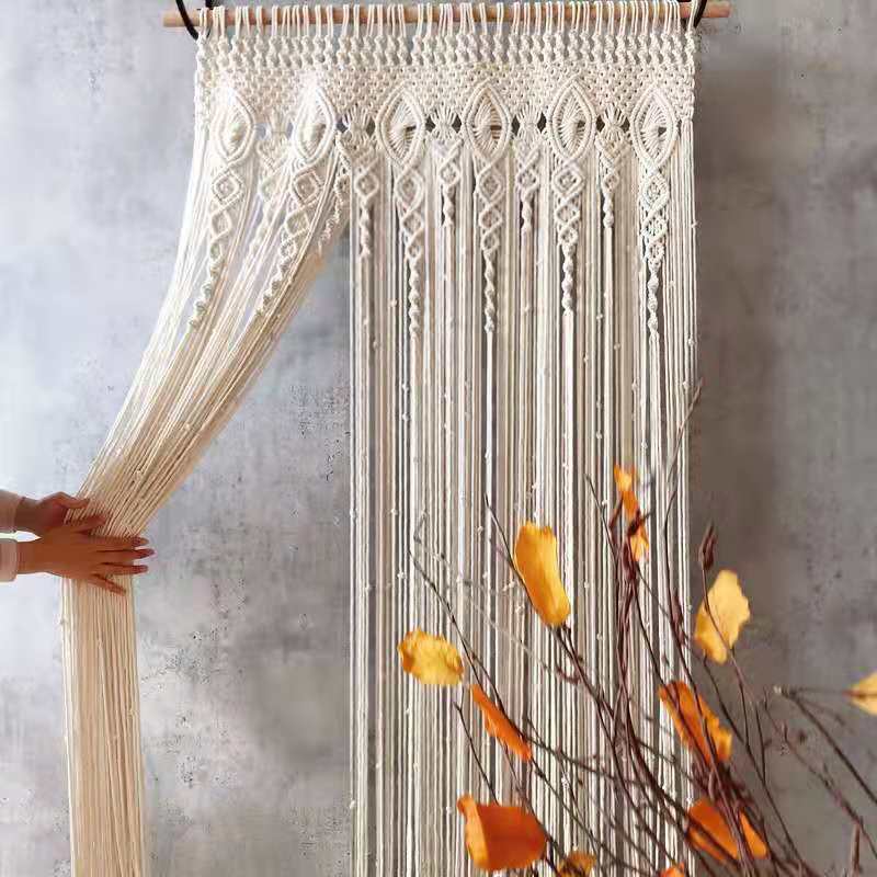 Cross-Border Finished Product Ins Scandinavian Hand-Woven Curtains Tassel Decorative Cotton Rope Tapestry DIY Door Curtain Walkway Screen Curtain