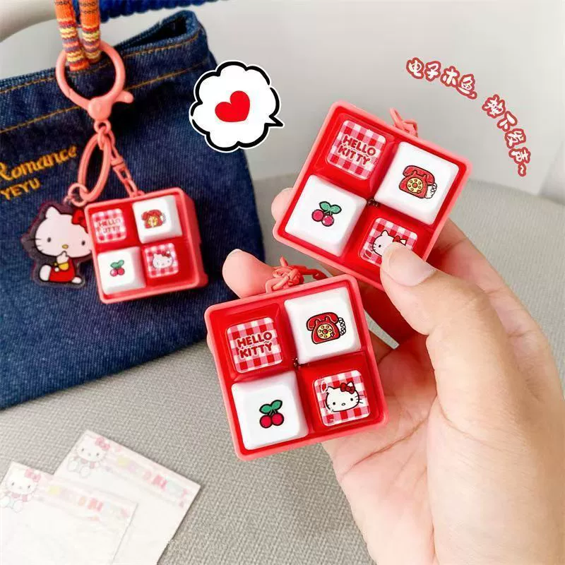 Котик Kitty KT в стиле Little Red Book, ключодержатель с кнопкой-звуком HolleKitty в виде четырехугольной сетки, забавный аксессуар для снятия стресса и релаксации