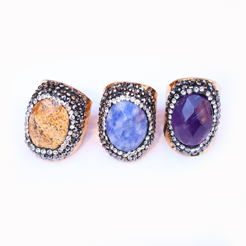 Ethnic Style Oval Natural Stone Open Ring display picture 4