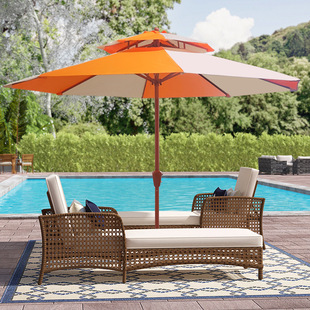 Double Top Center Column Umbrella Color Matching Hand-Cranked Outdoor Sun Umbrella Milk Tea Shop Bar Color Matching Printable Sunshade Courtyard Garden