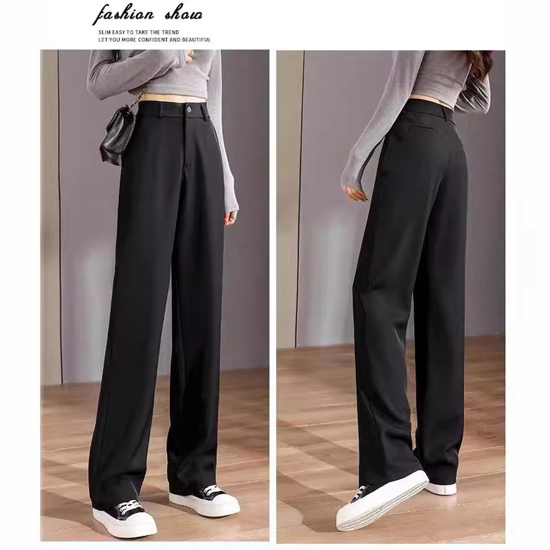 Black Suit Pants for Women, Petite Women's Trousers, Drapey Straight-Leg Pants, Professional Cigarette Pants, Real Shot Wide-Leg