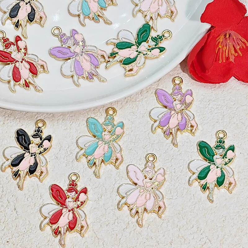 Oil-Drip Flower Fairy Elf Pendant Angel Fairy Barbie Alloy Oil-Drip Accessories DIY Bracelet Keychain Pendant