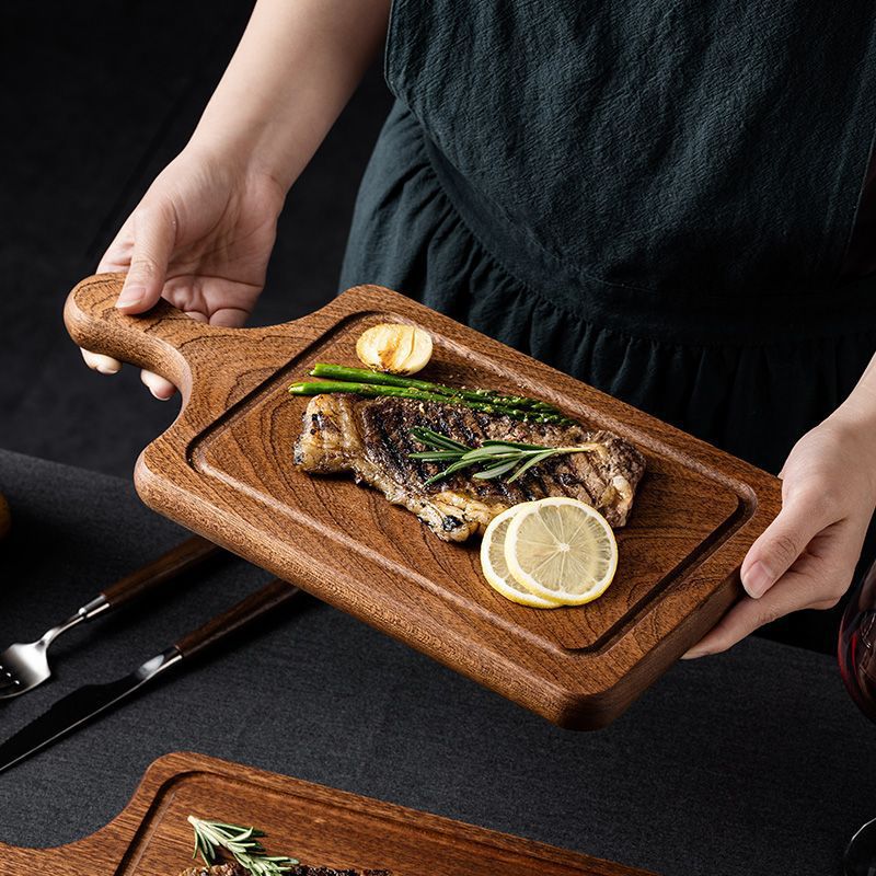 家用高档木牛排板北欧西餐盘高端双面抗菌日式木板托网红牛扒砧板