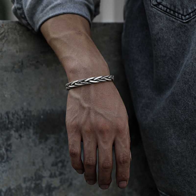 12g Weight No Inlaid Inlay Material Copper Material Geometric Pattern Unisex Gender Simple Style Style Fashion 925 Sterling Silver Woven Twist Open Adjustable Bracelet 3