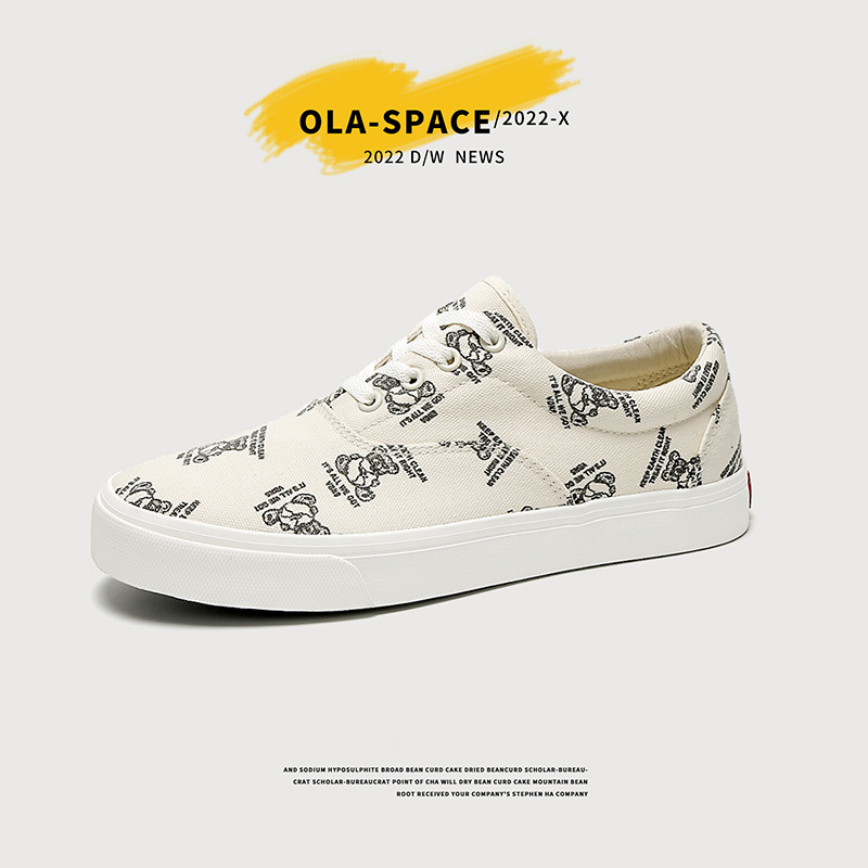 Men's Shoesy Shoes Niche Cartoon Print Canvas Shoes Boys Low-top Couples Versatile Casual Shoes