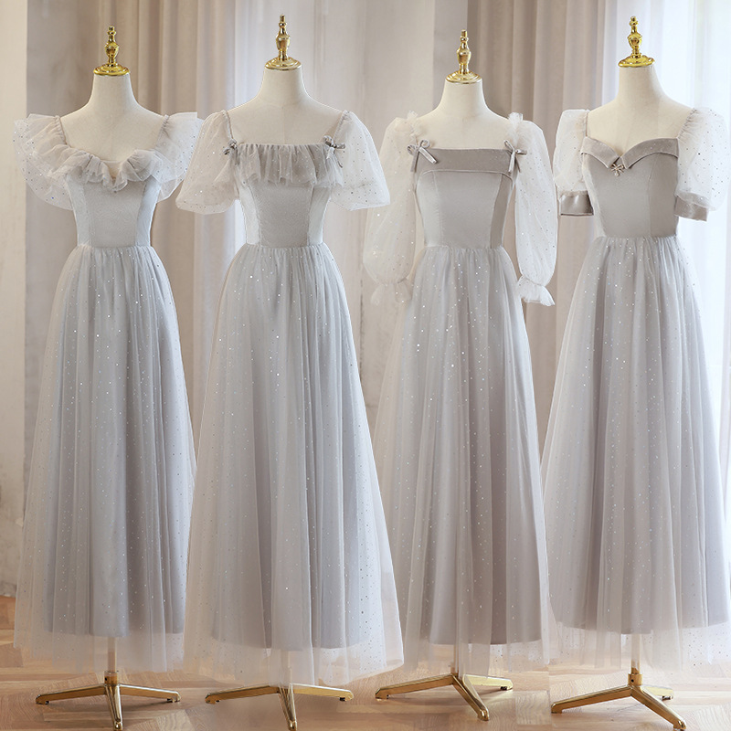 Gray Velvet Bridesmaid Dress with Fairy-Like Elegance, 2026 New Autumn and Winter High-End Niche Sister Group Dress, Slimming for Women Gray Velvet Bridesmaid Dress with Fairy-Like Elegance, 2026 New Autumn and Winter High-End Niche Sister Group Dress, Slimming for Women