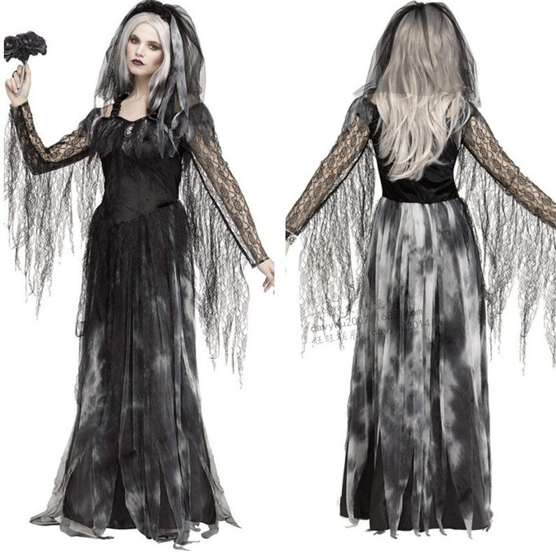 Halloween Costume Black Zombie Ghost Bride Costume Bead Love Resurrection Festival Performance Costume Set