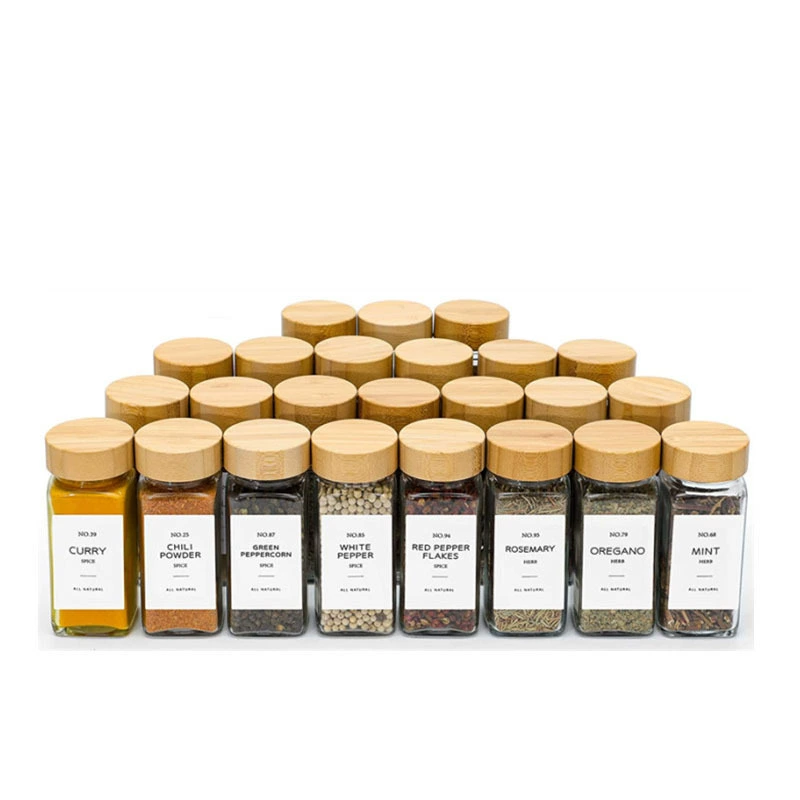  foreign trade Amazon оптовый 120 ml квадратная банка с деревянной крышкой из стекла для специй для барбекю, ёмкость для специй бытовая