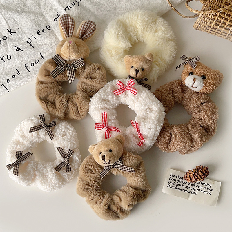 30g Weight Hair Tie Hair Accessories Type 1 Piece Quantity Holiday, Daily Occasion Plush Material Rabbit, Animal, Cartoon, Bear, Knot, Butterfly, Bow Knot Pattern Women's Gender Cute Style Cute Women's Rabbit Animal Cartoon Plush Hair Tie 3
