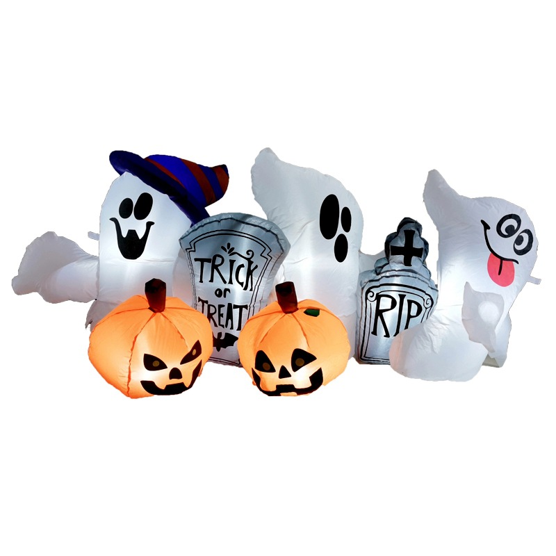 Halloween inflable blanco fantasma lápida de calabaza cabeza modelo inflable 1,8 m luminoso modelo inflable escena de Halloween accesorios de decoración