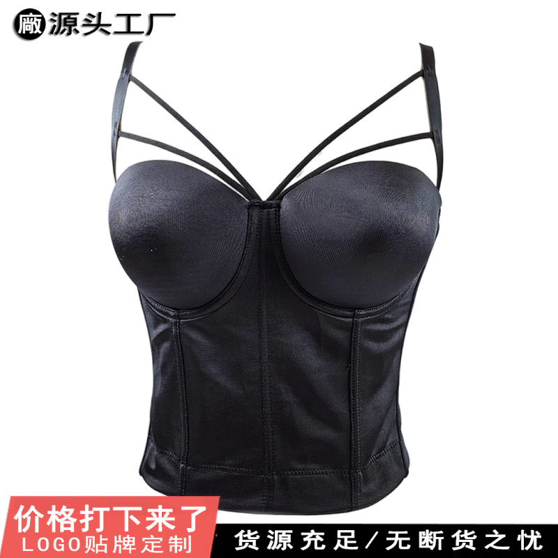 European and American plus size Tight Waist Top with Chest Pad Belly Covering Fish Bone Corset Upper Bracket Strap One-piece Cup Chest Wrap