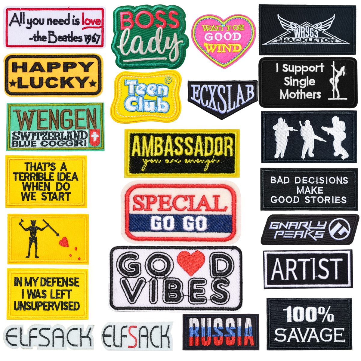 跨境热卖刺绣布贴批发 长条英文字母黑白红 补丁贴服装帽配饰辅料