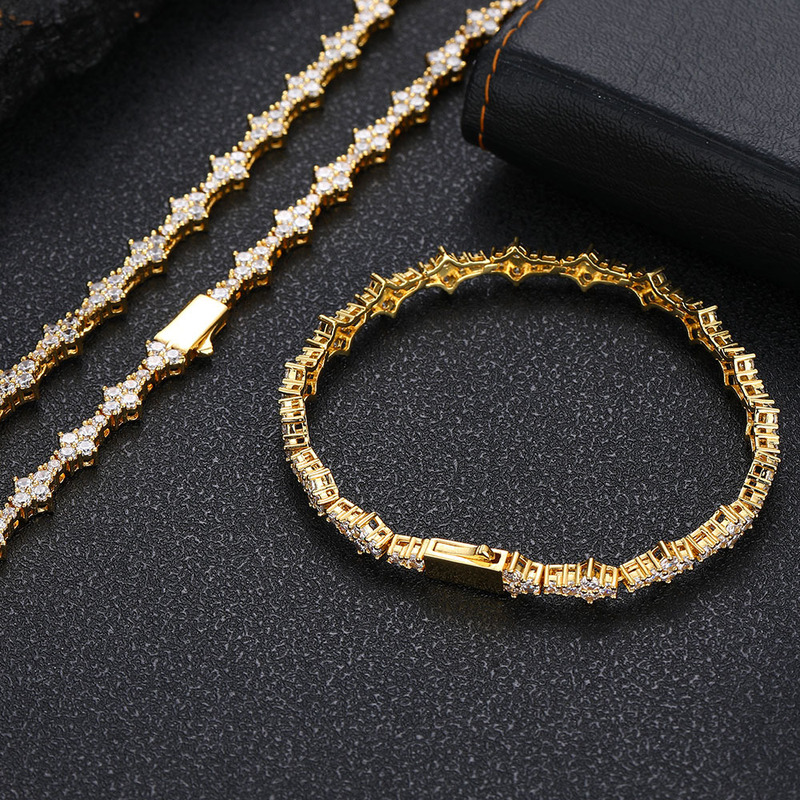 European and American Cross-Border Hip-Hop Snap Buckle Airplane Tennis Chain Zircon Men's Bracelet High-End Jewelry Fashion Accessory Customization