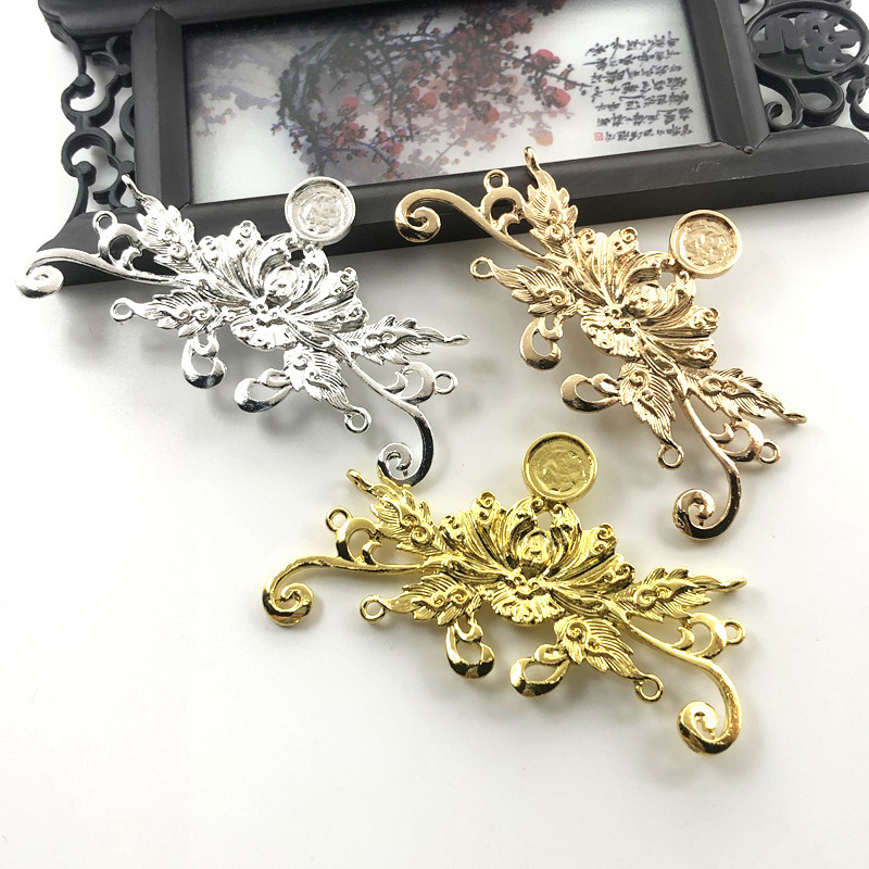 新款饰品配件凤蝶花挂件  古典发簪头饰凤冠莲花主体配件材料