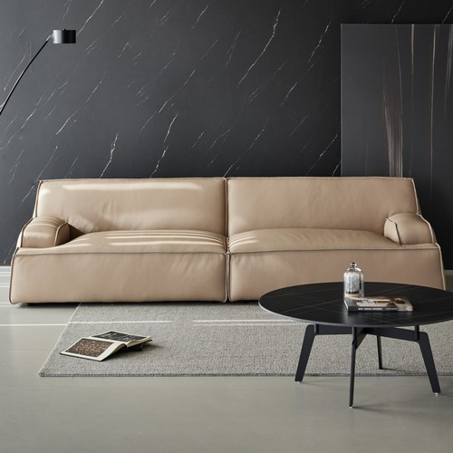 Minimalist Damascus full leather sofa, simple modern designer, tofu block living room down feather combination genuine leather sofa