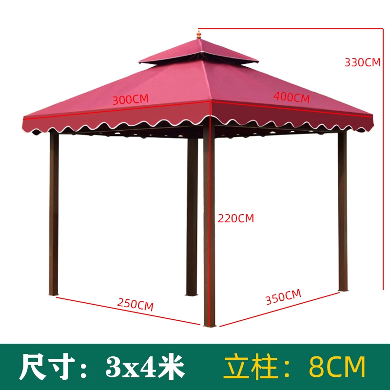 Pabellón al aire libre, techo galvanizado, pabellón de cuatro pilares, patio, jardín, techo, toldo de ocio, gran dosel de lluvia