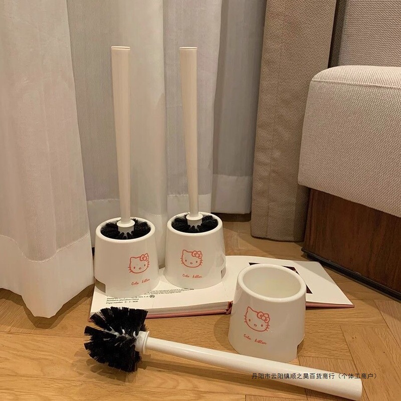 Cartoon Cute Kitten Household Bathroom Toilet Cleaning Brush Dormitory No-Dead-Angle Long-Handle Toilet Brush High Aesthetic Value