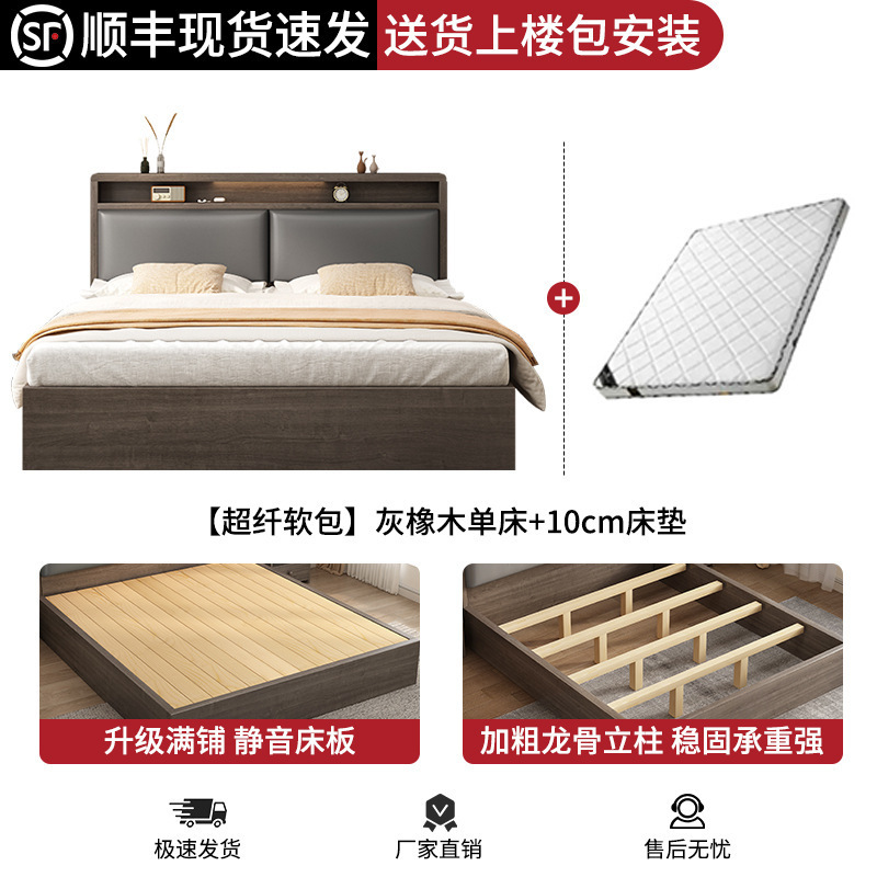 床实木床1米8双人床卧室床出租房用软包床1.5m储物床1米2单人床架|undefined