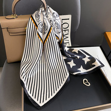 线条千鸟格拼接春秋夏真丝时尚小方巾围巾职业领巾多功能披肩丝巾