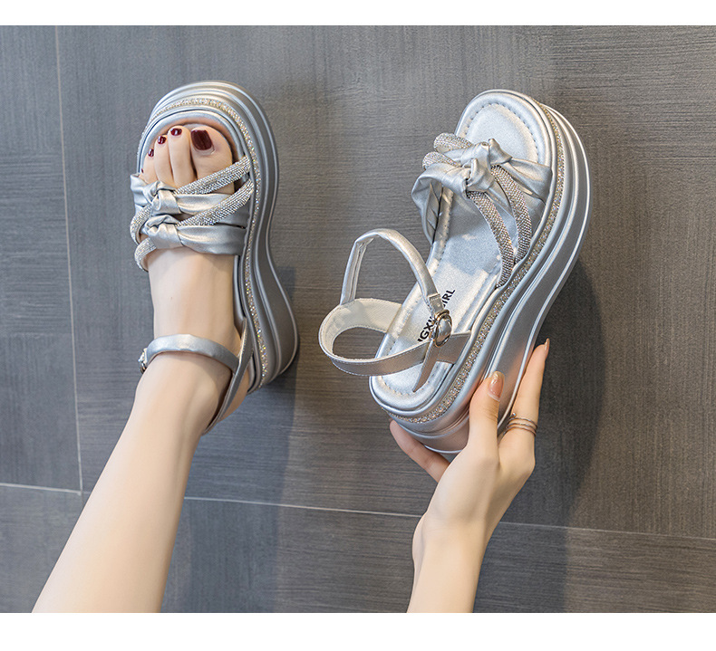 Dép sandal nữ đế platform đính đá tăng chiều cao ẩn kiểu La Mã — M2369 màu bạc, M2369 màu be, M2369 màu đen chi tiết 12