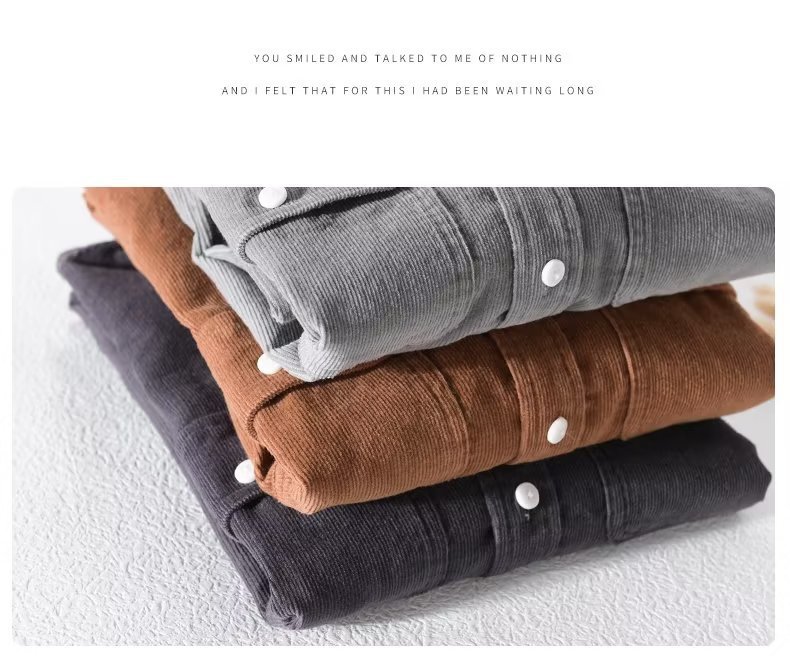 Men's Clothing Men's Style Corduroy Long Sleeved Shirt Casual Solid Color Trendy Jacket For Spring And Autumn_viptrois.com
