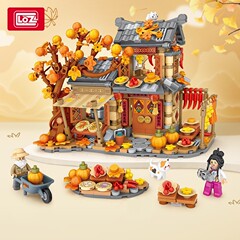 LOZ积木1379晒秋小屋灯光国潮小颗粒套装儿童高难度组装玩具房子