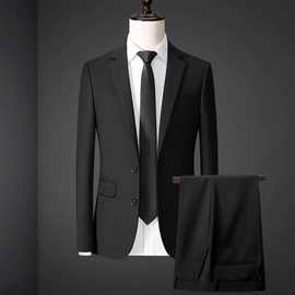 修身商务职业西装套装黑色男士西服套装正装通勤结婚外套现货批发