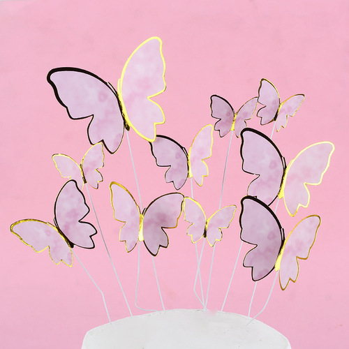 Iron butterfly birthday cake decoration plug-in holiday plug-in ins style baking decoration flag combination set