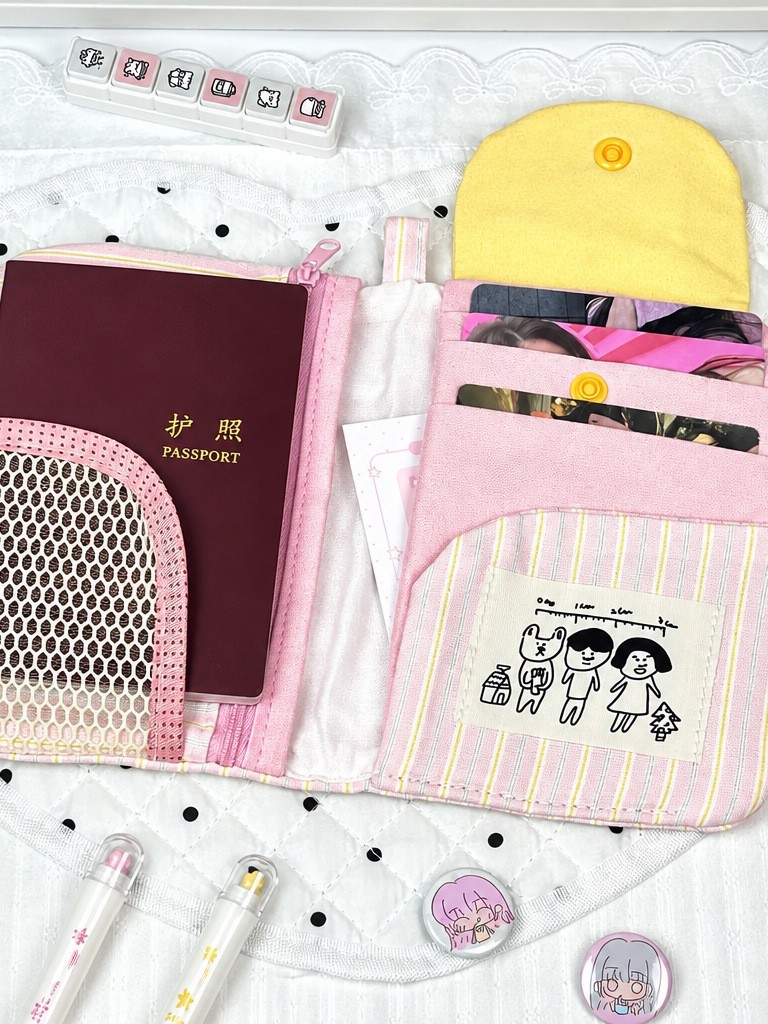 Korean-style striped fabric passport wallet multifunctional