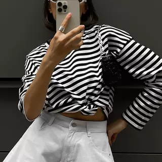 Women's Fashion Loose Casual Striped Long-sleeved T-shirt - Stripes - View 1