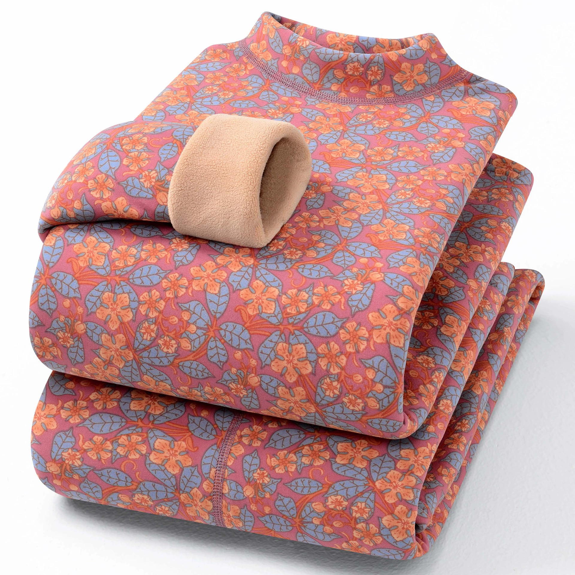 【Теплое женское термобелье из верблюжьей шерсти】Зимний комплект с полувысоким воротом, на флисовой подкладке и утолщенный, для женщин среднего и старшего возраста, осенняя одежда и брюки