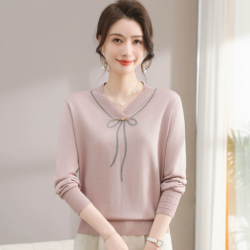 Весенний и осенний новый вязаный свитер с V-образным вырезом