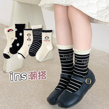 新款女童卡通中筒袜春秋薄款可爱条纹宝宝中大童儿童袜子A类棉袜