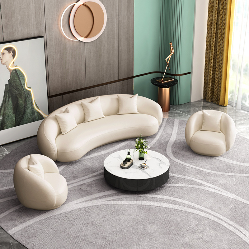 Genuine Leather Art Creative Semi-Circular Sofa Living Room Clothing Store Beauty Salon Special-Shaped Sofa Rest Area Reception Light Luxury