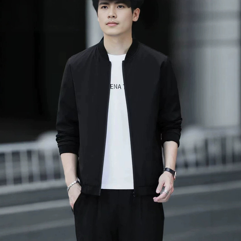 American-style casual baseball collar jacket for men, Korean-style trendy windbreaker, flight jacket, business casual coat, workwear American-style casual baseball collar jacket for men, Korean-style trendy windbreaker, flight jacket, business casual coat, workwear