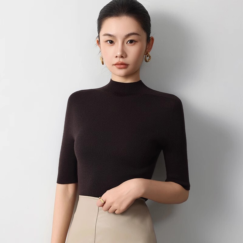 Summer German Yangtze Yarn Island Seamless 100% Wool Half Turtleneck Base Top High-End Mid-Sleeve Wool Sweater