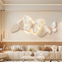 法式奶油风客厅装饰画蝴蝶led灯画高档沙发背景墙面挂画卧室壁画