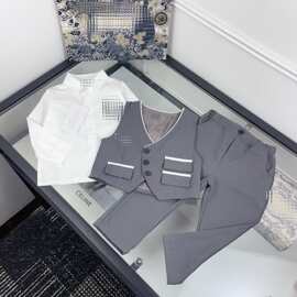 源头工厂男孩春秋长袖宝宝衣服儿童带马甲绅士礼服三件套男童套装