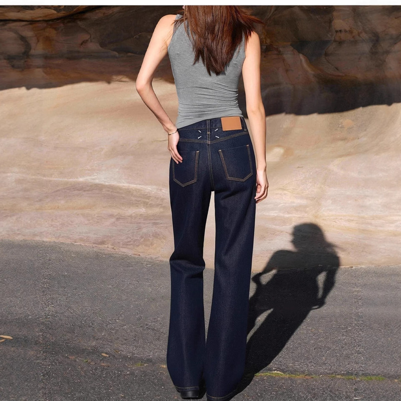 Italian Imported Fabrics! High-End Series Regular Wash Blue Jeans, Narrow Wide-Leg Straight Pants 6209