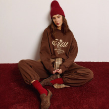 原宿风高街松弛感圆领纯棉卫衣秋冬女装套装宽松休闲穿搭一整套