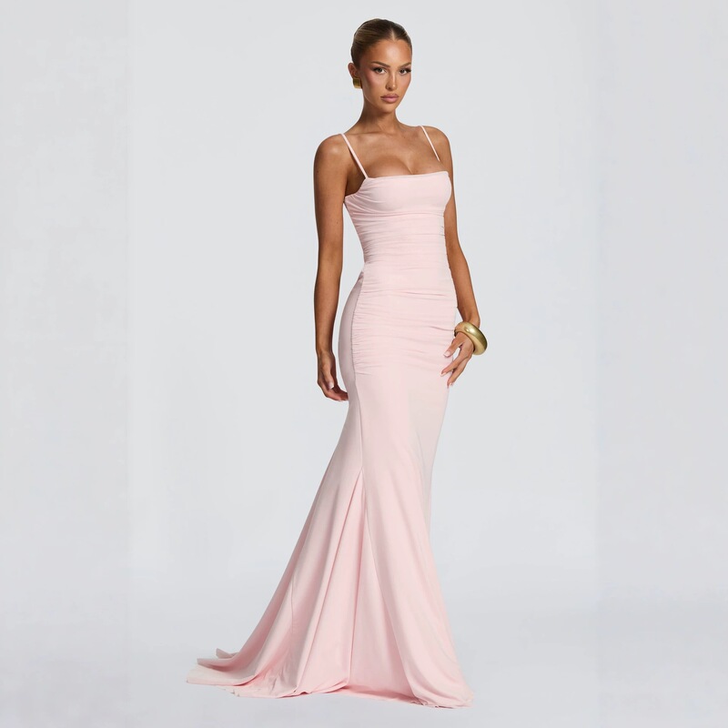 Cross-border summer new product European and American women's clothing, solid color sleeveless backless strap sexy slim-fit bodycon evening dress Cross-border summer new product European and American women's clothing, solid color sleeveless backless strap sexy slim-fit bodycon evening dress
