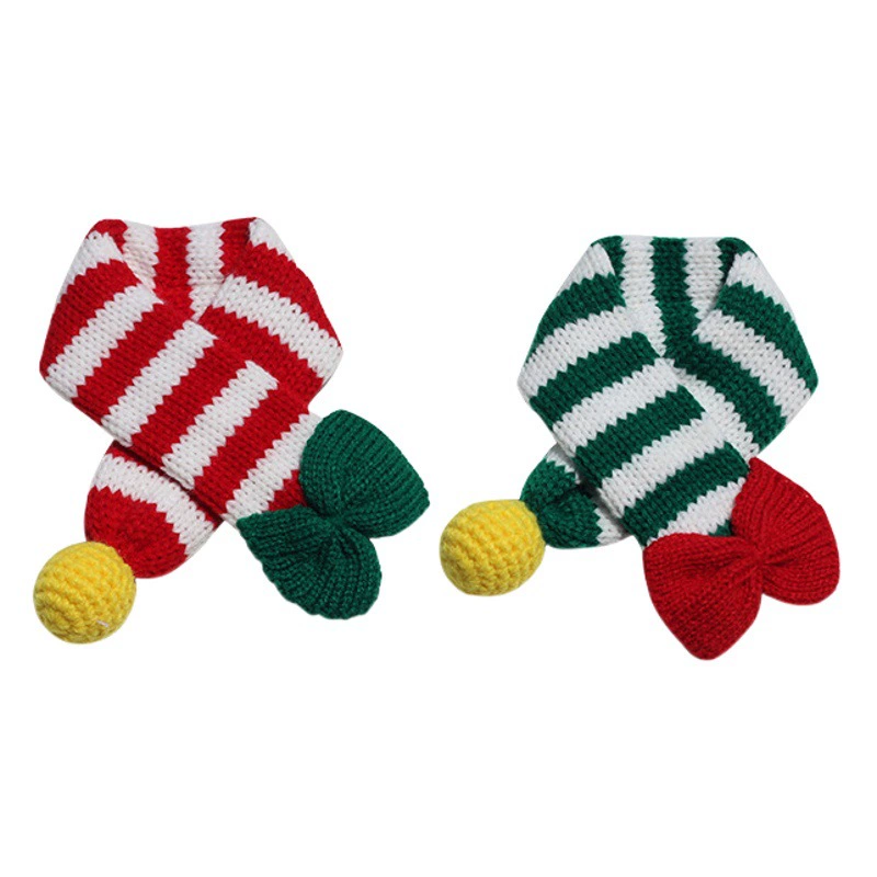 Домашнее животное Рождественский шарф Кошка Собака Шерстяной бант Шарф Кошка Щенок Большая собака Золотые волосы Рождественская полоса Стрельба