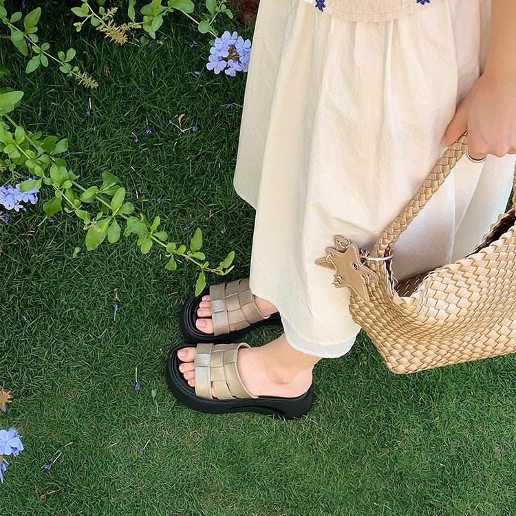 [Chao Bounan] Mint Weating ● Chanclas brillantes de 5,5 cm, zapatillas de pan de estilo romano de fondo grueso para mujer