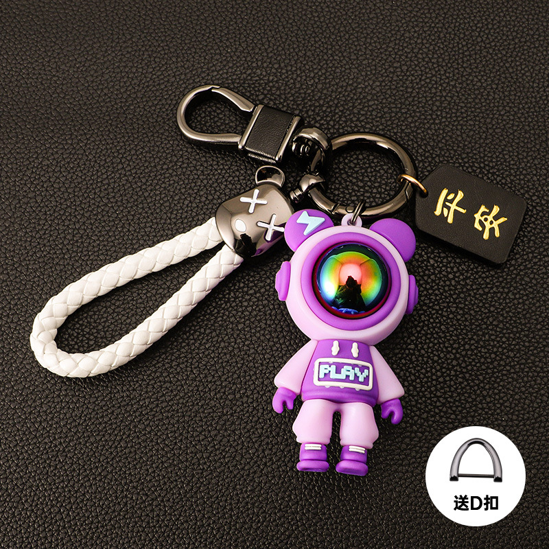 Cross-border Lightning Bear Car Llavero de silicona Colgante de oso violento Cuerda de mano Llavero de cuero de alta gama Fu